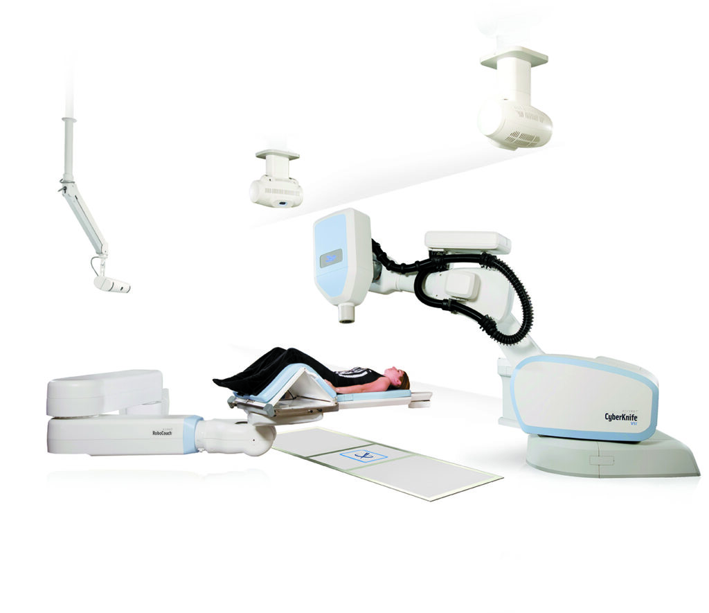 CyberKnife VSI radiation therapy system delivering precise non-invasive cancer treatment to a patient